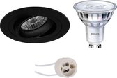 PHILIPS - LED Spot Set - SceneSwitch 827 36D - Primux Alpin Pro - GU10 Fitting - Dimbaar - Inbouw Rond - Mat Zwart - 1.5W-5W - Warm Wit 2200K-2700K - Kantelbaar Ø92mm