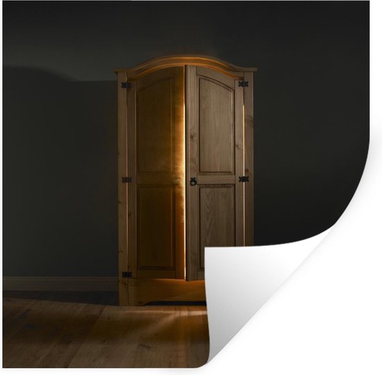 staal Nadenkend Zeggen Muursticker Deur - Licht schijnt uitdonkere houten deur - 80x80 cm -  zelfklevend... | bol.com