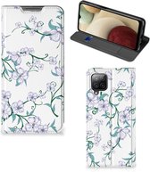 Smart Cover Geschikt voor Samsung Galaxy A12 Telefoonhoesje Blossom White