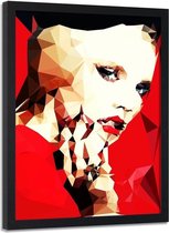 Foto in frame ,  Vrouw in rood ,70x100cm , rood beige , wanddecoratie