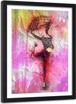 Foto in frame , Huppelende vrouw ,120x80cm , multikleur, wanddecoratie
