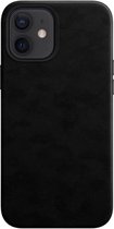 Telefoonglaasje Hoesje Geschikt voor iPhone 12 Mini - Leer - Zwart - Beschermhoes - Case - Cover