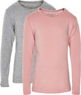 Minymo T-shirt Basic Meisjes Katoen Grijs/roze 2 Stuks Maat 86