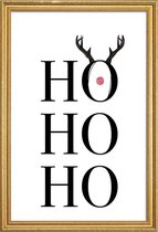 JUNIQE - Poster met houten lijst Hohoho Deer -30x45 /Wit & Zwart