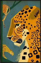JUNIQE - Poster met kunststof lijst Vintage luipaard -13x18 /Blauw &