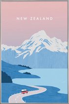 JUNIQE - Poster met kunststof lijst Retro Nieuw-Zeeland -40x60 /Blauw