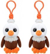 Set van 2x stuks pluche mini knuffel vogel adelaar sleutelhanger 9 cm - Dieren knuffel cadeaus artikelen voor kinderen