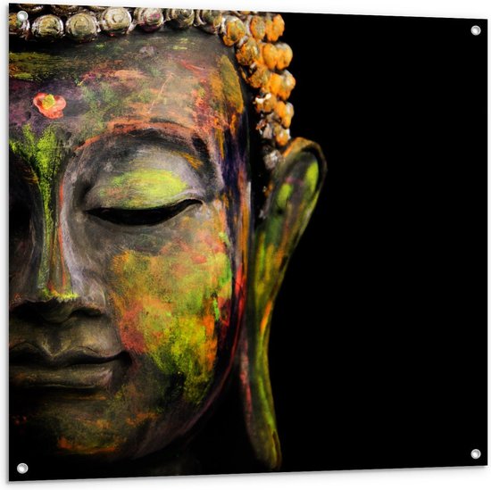 Tuinposter - Geverfd Boeddha Hoofd - Foto op Tuinposter (wanddecoratie voor buiten en binnen)