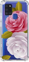 Case Anti-shock Geschikt voor Samsung Galaxy A21s GSM Hoesje met doorzichtige rand Roses
