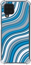 Shockproof Case Geschikt voor Samsung Galaxy A12 Telefoon Hoesje met doorzichtige rand Golven Blauw