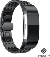 Stalen Smartwatch bandje - Geschikt voor  Fitbit Charge 2 stalen draak bandje - zwart - Strap-it Horlogeband / Polsband / Armband