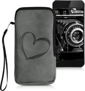 kwmobile hoesje voor smartphone L - 6,5" - Imitatieleer in grijs - Brushed Hart design - 16,5 x 8,9 cm groot