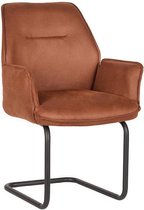 Nancy's Eetkamerstoel Boet - Stoel - Eetkamer - Eetkamerstoelen met armleuning - Industrieel - Microfiber - Cognac - 59 x 59 x 88 cm