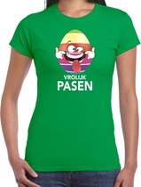 Paasei die tong uitsteekt vrolijk Pasen t-shirt / shirt - groen - dames - Paas kleding / outfit M