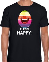 Vrolijk Paasei ei feel happy t-shirt / shirt - zwart - heren - Paas kleding / outfit XL