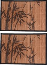 12x stuks rechthoekige placemats 30 x 45 cm bamboe bruin met zwarte bamboe print 1  - Placemats/onderleggers - Tafeldecoratie