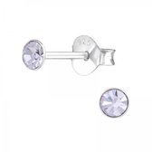 Zilveren oorknop, Violet Swarovski kristal (8MM)