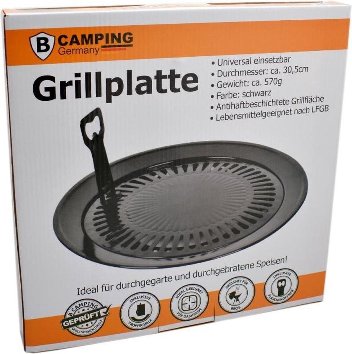 Universele Grillplaat - Grillopzetstuk Ø30,5 cm BBQ voor Camping gasfornuis