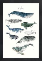 JUNIQE - Poster met houten lijst Walvissen illustratie -13x18 /Blauw &