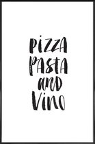 JUNIQE - Poster in kunststof lijst Pizza Pasta And Vino -20x30 /Wit &