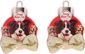 2x stuks kerst vlinderstrikje goud 6 x 13 cm - - voor middelgrote honden - Kerst accessoires voor huisdieren