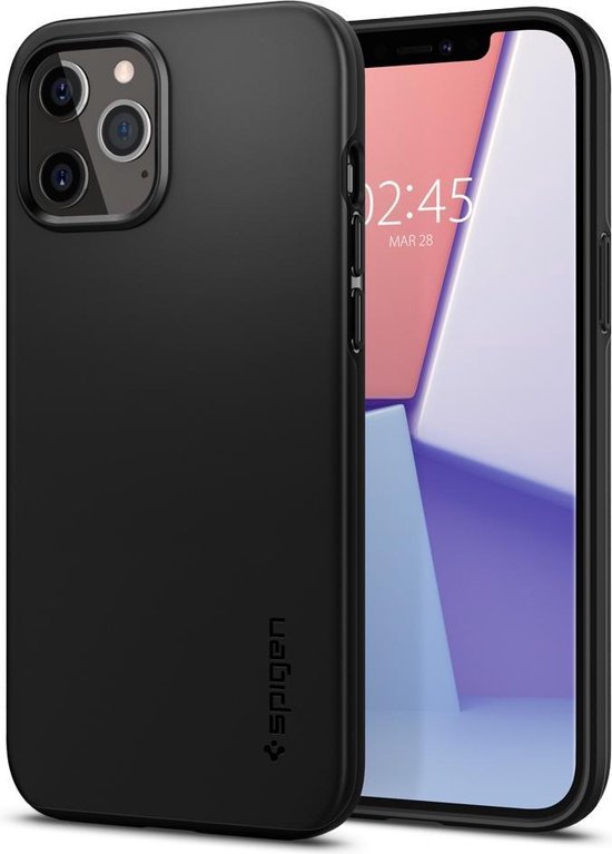 Spigen Thin Fit Air Cushion Technology hoesje voor iPhone 12 Pro Max zwart bol