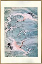 JUNIQE - Poster met kunststof lijst Ooievaars boven water -30x45