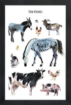 JUNIQE - Poster in houten lijst Farm Animals -60x90 /Bruin & Grijs