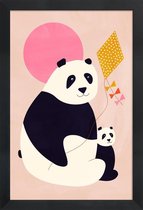 JUNIQE - Poster met houten lijst Panda Bears -13x18 /Roze & Zwart