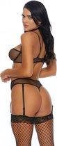 Caught My Heart Bra and Panty with Garter Straps - Black