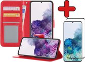 Samsung S20 Ultra Hoesje Book Case Met Screenprotector - Samsung Galaxy S20 Ultra Case Hoesje Wallet Cover Met Screenprotector - Rood
