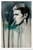 JUNIQE - Poster David Bowie -20x30 /Turkoois & Zwart