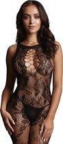Criss Cross Neck Bodystocking - Black -