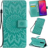Geperst Printing Sunflower Pattern Horizontal Flip PU Leather Case voor Xiaomi Mi 9T & Mi 9T Pro & Redmi K20 & K20 Pro, met houder & kaartsleuven & portemonnee & lanyard (groen)