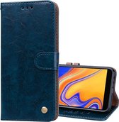 Zakelijke stijl olie wax textuur horizontale flip lederen case voor Galaxy J4 +, met houder & kaartsleuven & portemonnee (blauw)