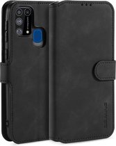 Voor Galaxy M31 DG.MING Retro Oil Side Horizontal Flip Case met houder & kaartsleuven & portemonnee (zwart)
