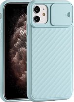 Voor iPhone 11 Pro Max Sliding Camera Cover Design Twill Anti-Slip TPU Case (Lichtblauw)