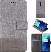 Voor OnePlus 7T Pro MUMXA MX102 Horizontaal Flip Canvas Stiksels Leren Case met houder & kaartsleuven & portemonnee (grijs)