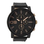 OOZOO Timepieces - Zwarte horloge met zwarte leren band - C9034