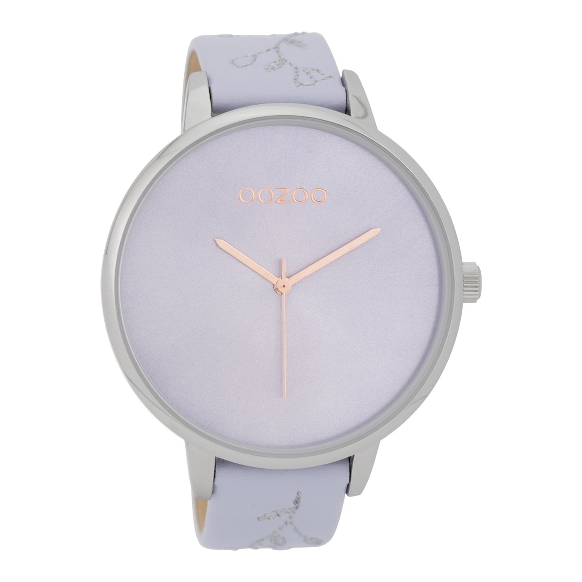 Zilverkleurige OOZOO horloge met lila leren band - C9716