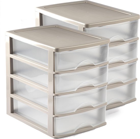 3x caisson/organisateur de bureau avec 4 tiroirs taupe/transparent