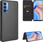 Voor OPPO Reno4 5G koolstofvezel textuur magnetische horizontale flip TPU + pc + PU lederen tas met kaartsleuf (zwart)