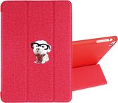 Geborduurd cartoonpatroon Links en rechts Flip lederen tas voor iPad Mini 5/4, met drie-vouwbare houder & slaap- / wekfunctie & penhouder (rood)