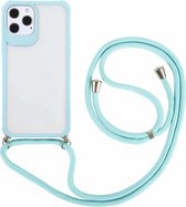 Macaron Color TPU + transparant pc-schokbestendig hoesje met nekkoord voor iPhone 12 Pro Max (blauw)