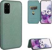 Voor Samsung Galaxy S20 Plus Koolstofvezel Textuur Magnetische Horizontale Flip TPU + PC + PU lederen tas met touw en kaartsleuf (groen)