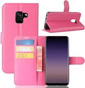 Voor Galaxy A8 (2018) Litchi Texture Horizontale Flip Leren Case met Houder & Kaartsleuven & Portemonnee (Magenta)
