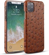 Struisvogeltextuur Hoofdlaag rundleer achterkant hoes voor iPhone 11 (bruin)