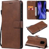 Voor Xiaomi Redmi 10X 5G / 10X Pro 5G Effen Kleur Horizontale Flip Beschermende Leren Case met Houder & Kaartsleuven & Portemonnee & Fotolijst & Lanyard (Bruin)