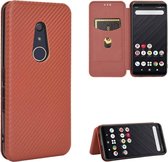 Voor Fujitsu Arrows Be4 (F-41A) Koolstofvezel Textuur Magnetische Horizontale Flip TPU + PC + PU Lederen Case met Kaartsleuf (Bruin)