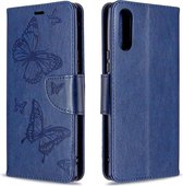 Voor Sony Xperia L4 Twee Vlinders Embossing Patroon Horizontale Flip Leren Case met Houder & Kaartsleuf & Portemonnee & Lanyard (Donkerblauw)